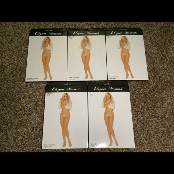 Elegant Moments Accessories - Lot of 5 beige crotchless pantyhose, size queen 1x-3x